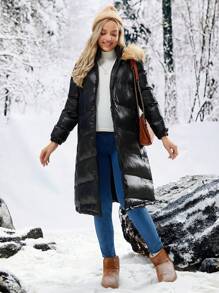 SHEIN Abrigo con capucha de maternidad con patchwork, para el invierno