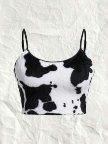 SHEIN EZwear Của phụ nữ Kích thước lớn Đen Và Trắng lông tơ Áo ba lỗ - Đen và trắng - Xem 1