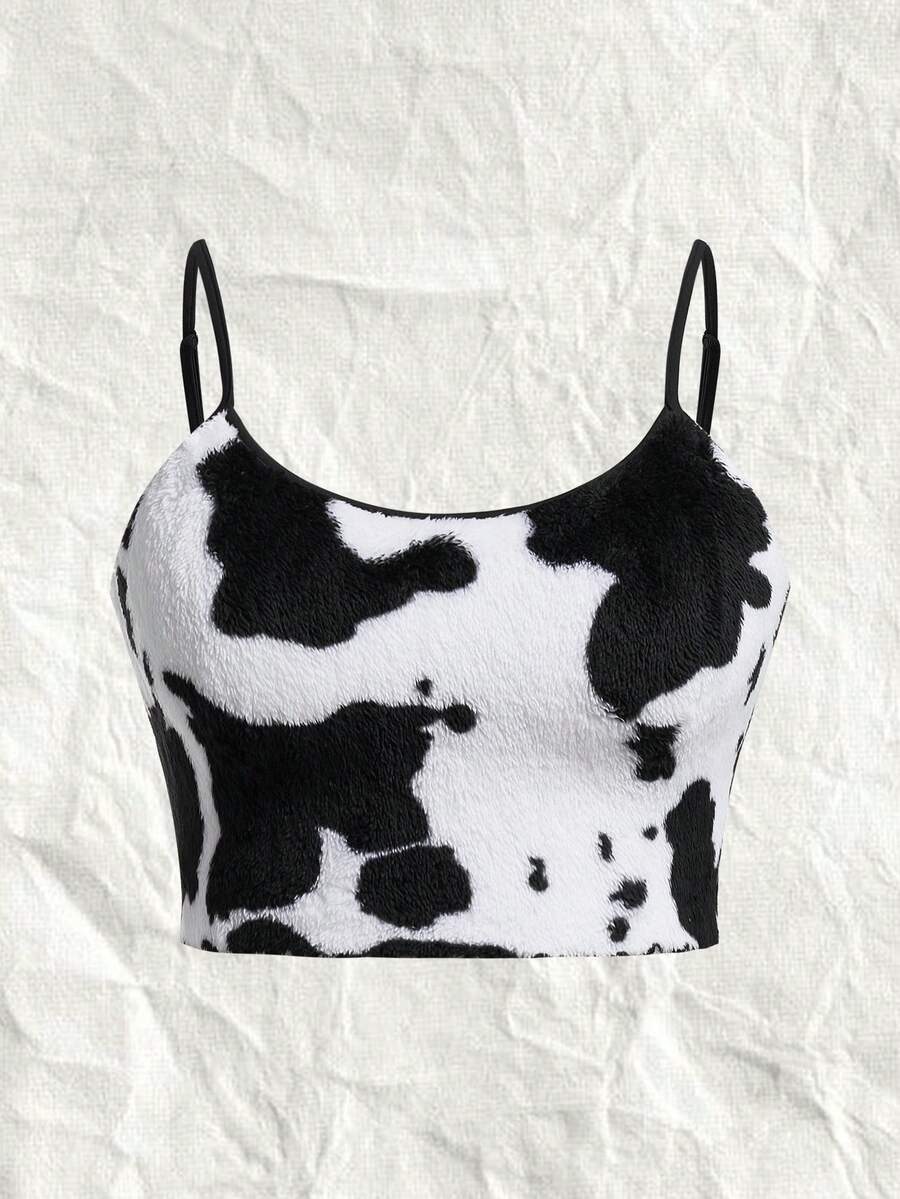 SHEIN EZwear Của phụ nữ Kích thước lớn Đen Và Trắng lông tơ Áo ba lỗ - Đen và trắng - Xem 1