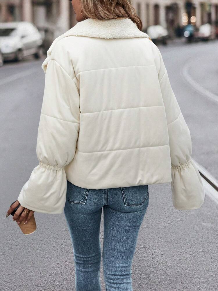 Women'S White Double Breasted Spliced Padded Padded Coat Clothes Winter