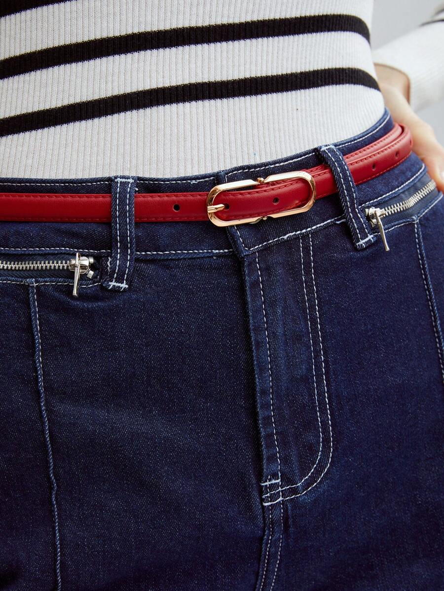 MOTF PREMIUM SLIM GOLDTONE BUCKLE BELT ELEGANT,SCHOOL - Red - View 2