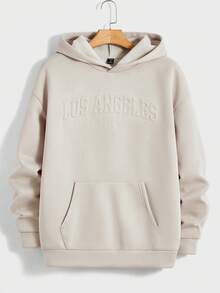 Manfinity RebelGame Nam Dây rút Đồ họa Chữ cái Hoodie Và Quần Chạy bộ Bộ - Màu be - Xem 4