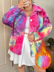 Flirla 大碼紮染落肩袖毛茸茸夾克 - 彩色 - 查看 4