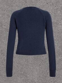 SHEIN EZwear 前繫帶麻花編織開襟衫 - 寶藍色 - 查看 2