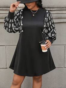 Calvaya Plus Size Women's Letter Printed Dress - Black - View 7