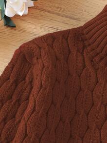 SHEIN Bé gái Áo cao cổ Màu thuần Áo len - Cà phê nâu - Xem 3