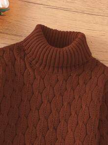 SHEIN Bé gái Áo cao cổ Màu thuần Áo len - Cà phê nâu - Xem 4