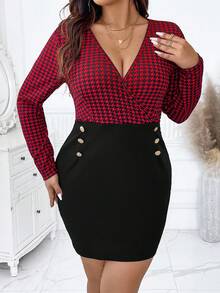 Celure 女士加大碼修身款犬牙裝連衣裙 - 彩色 - 查看 3