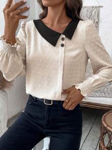 SHEIN LUNE 女士色塊翻領襯衫 - 彩色 - 查看 6