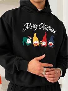 Manfinity Homme Loose Fit Men's Christmas Cartoon Letter Printed Drop Shoulder Hoodie - Black - View 1