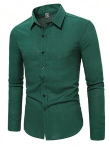 Manfinity Mode Men's Simple Slim Fit Long Sleeve Shirt - Dark Green - View 6