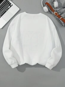 Calvaya Plus Size Letter Printed Fleece Sweatshirt - White - View 2