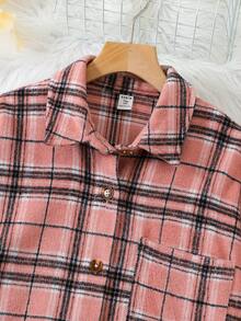 青少年女孩格紋口袋補丁外套