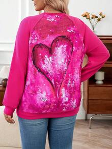 Calvaya 女士加大碼心形印花側襯袖運動衫 - 彩色 - 查看 2