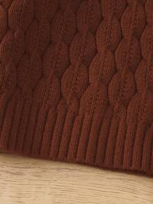 SHEIN Bé gái Áo cao cổ Màu thuần Áo len - Cà phê nâu - Xem 6