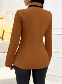 SHEIN Slayr 對比綁定單粒釦西裝外套 - 棕色 - 查看 2