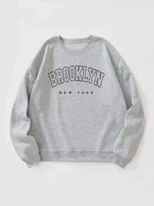 Nam In thư Vòng cổ Tay áo dài Áo nỉ - Màu Xám nhạt - Xem 1