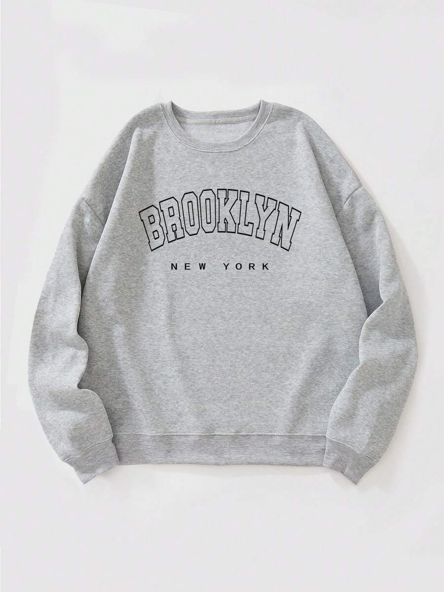 Nam In thư Vòng cổ Tay áo dài Áo nỉ - Màu Xám nhạt - Xem 1