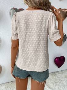 SHEIN LUNE 女款 V 領泡泡袖襯衫 - 杏色 - 查看 2