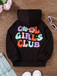 SHEIN Nhỏ bé Cô gái Hoa Và In thư Áo nỉ - màu đen - Xem 1