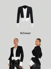 BizChic 女款拼色二合一夾克 - 黑與白 - 查看 6