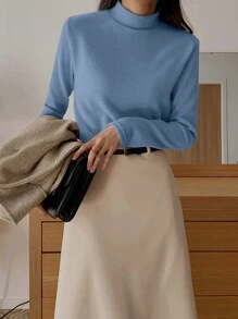 DAZY Của phụ nữ Đứng cổ áo Cơ bản Áo thun - Màu xanh lam - Xem 3