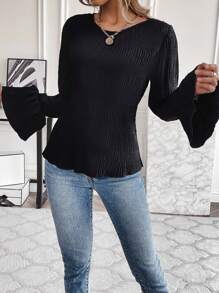 SHEIN LUNE Solid Colored Ruffled Sleeve Blouse
