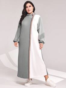 Mulvari Của phụ nữ Kích thước lớn Khối màu Đứng cổ áo Đầm nỉ - Xám - Xem 3