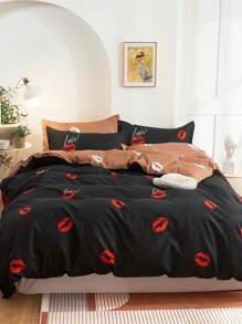 Lip Print Bedding Set Without Filler - Black - View 1
