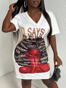 Slaydiva 印有角色和字母圖案的洋裝 - 白色 - 查看 3