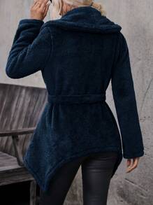 SHEIN LUNE Wrap Collar Coat With Waist Belt Fall Cloth For Women - Navy Blue - View 2