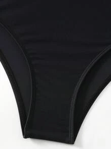 SHEIN Swim 女士露背單肩式一件泳衣 - 黑色 - 查看 7