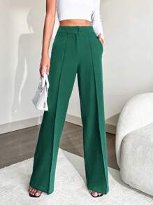 EURMUSE Slant Pocket Wide Leg Suit Pants - Green - View 1