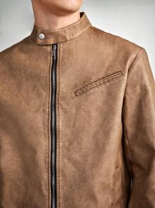 Manfinity VCAY 1pc Men's Loose Fit Woven Casual Pu Leather Jacket, For Fall Winter - Rust Brown - View 5
