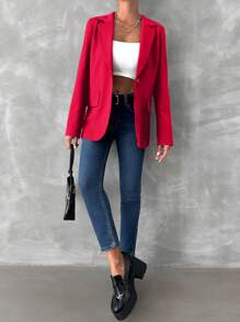 EURMUSE Của phụ nữ Màu thuần Áo vest - Đỏ - Xem 5