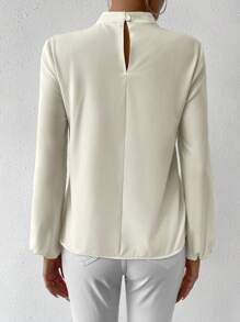 SHEIN Privé This Week Bishop Sleeve Mock Neck Blouse - Apricot - View 2
