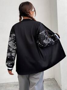 SHEIN EZwear Women'S Baseball Jacket With Paisley Sleeves - Black - View 2