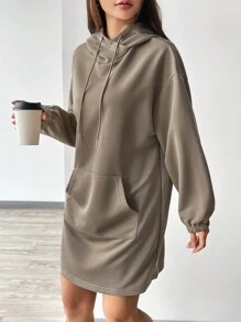 SHEIN EZwear 下垂肩針織連帽裙 - 棕色 - 查看 2