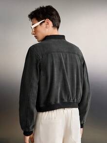 SWAVVY Nam Lỏng lẻo phù hợp Cargo Dây kéo Áo khoác denim Với Túi - màu đen - Xem 2