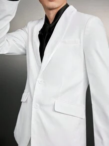 SWAVVY 男款寬鬆純白色西裝外套配長褲 - 白色 - 查看 4