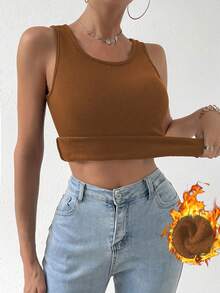 SHEIN Essnce Của phụ nữ Lông cừu Áo vest - màu nâu - Xem 3