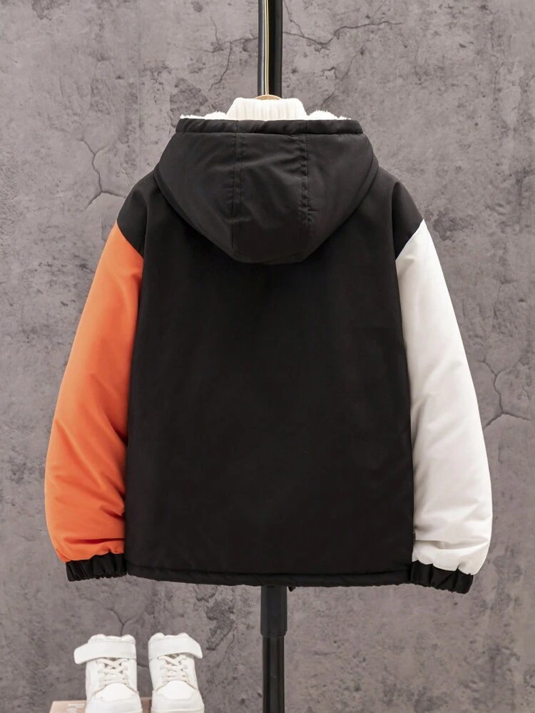 Tween Boys' Warm Color Blocking Hooded -Padded Parka Coat For Fall/Winter