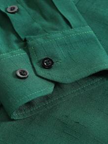 Manfinity Mode Men's Simple Slim Fit Long Sleeve Shirt - Dark Green - View 3