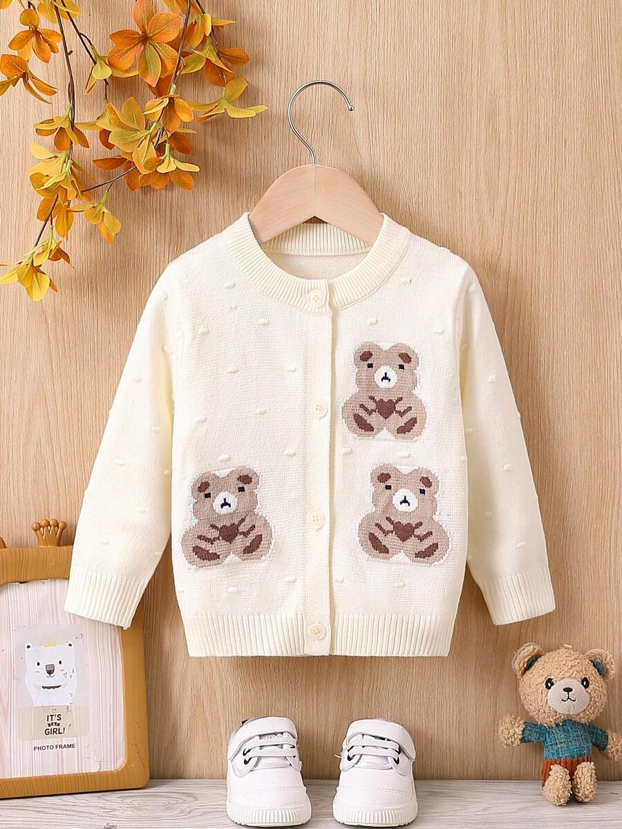 Baby Boys' Cardigan Sweater With Teddy Bear Pattern - Apricot - View 1