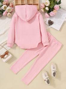 SHEIN Nhỏ bé Cô gái Xoắn Dan Hoodie Và Quần Bộ - Hồng - Xem 2