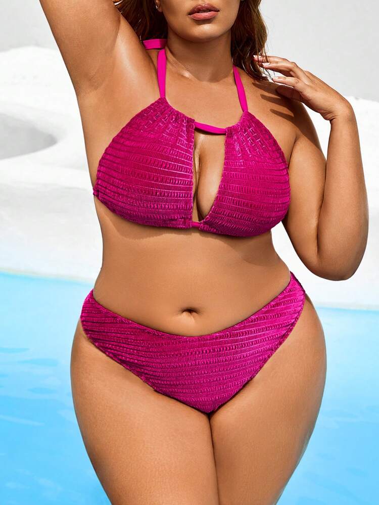 Plus Size Women's Halter-Neck Swimwear Set Summer