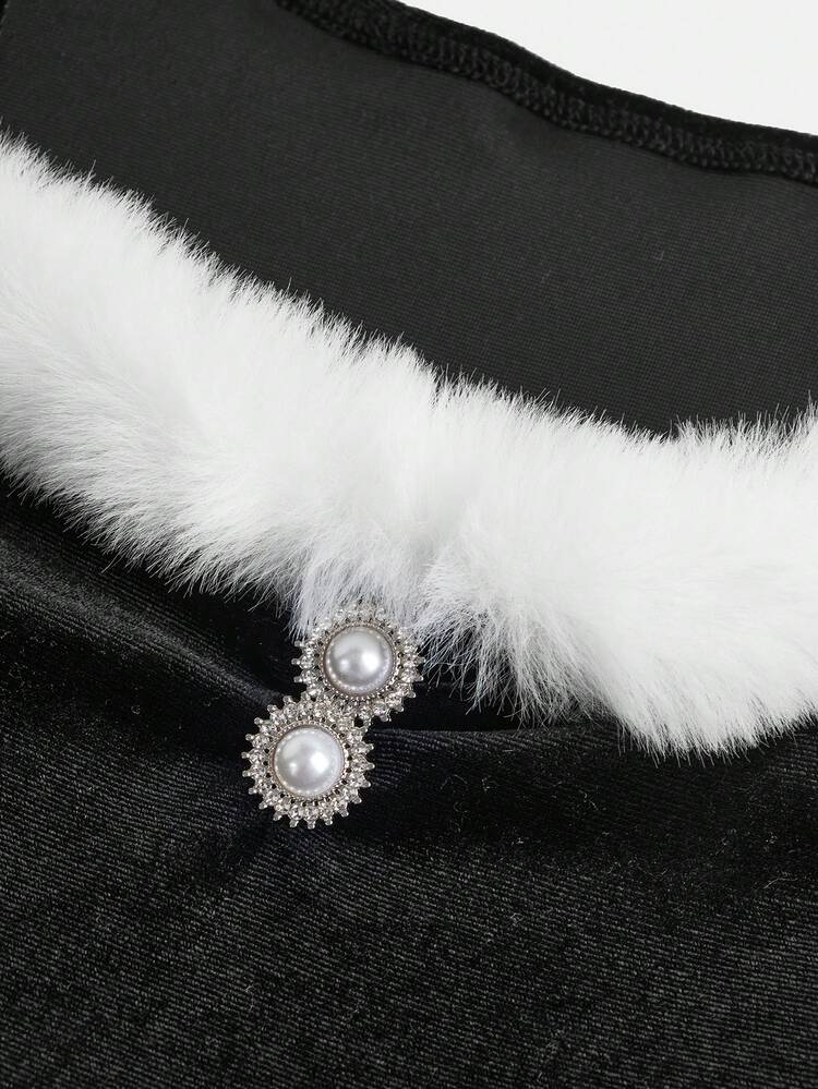 Tween Girls' Casual Velvet Sweetheart Collar Long Sleeve Dress