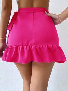 Chiquease Falda Cruzada Con Volantes - Rosa Fucsia - Ver 2