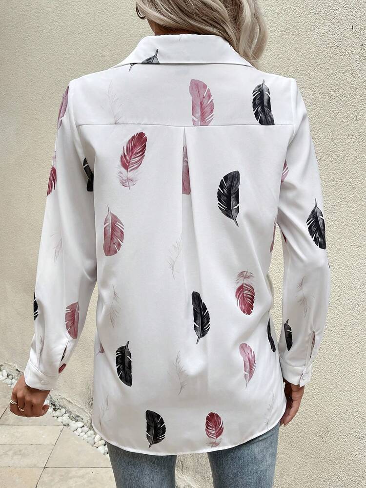 Feather Print Button Front Shirt