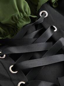 ROMWE Fairycore Haut court vert à bretelles spaghetti pour femme - Militaire verte - Voir 3